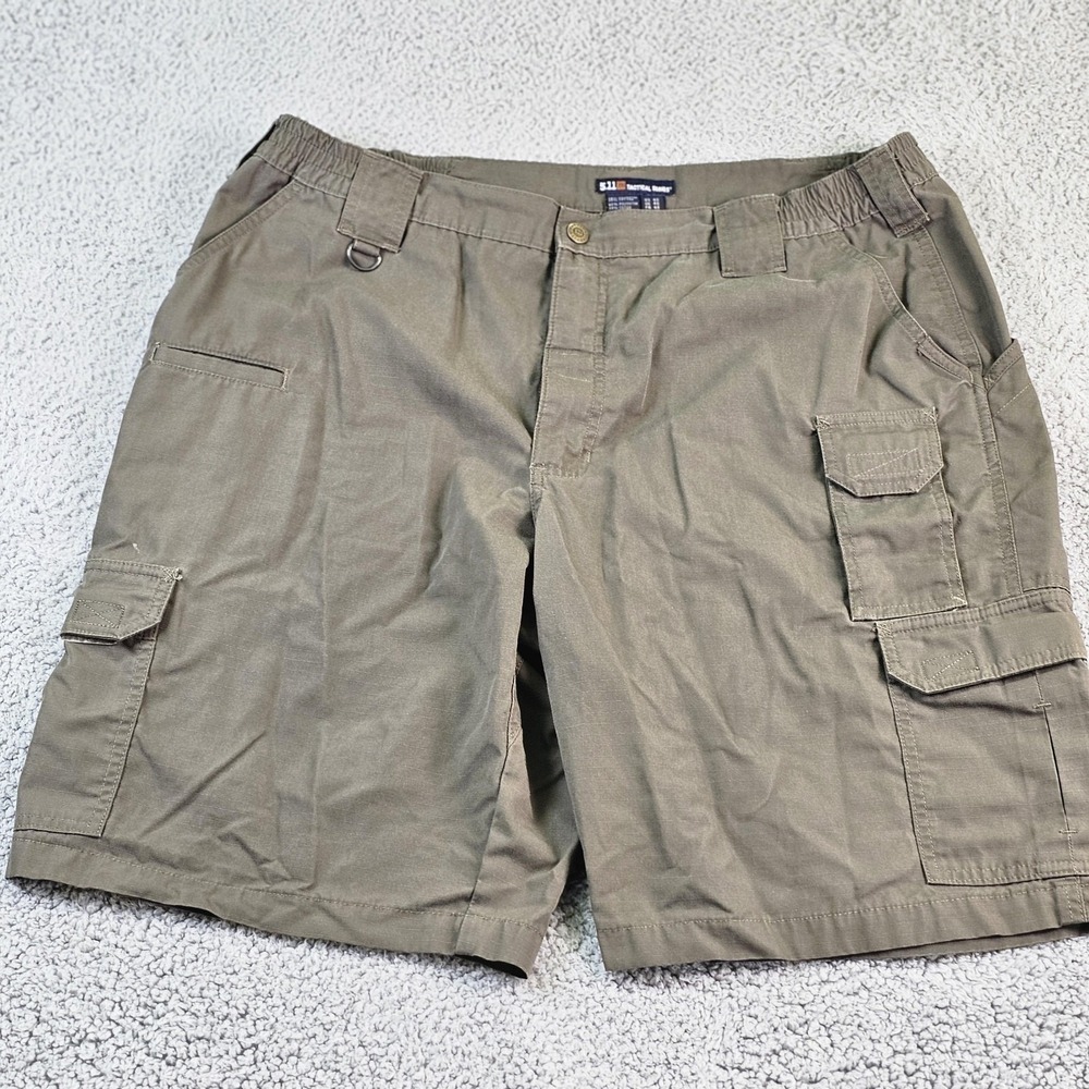 5.11 Tactical Cargo Shorts Mens 40 Green Ripstop Elastic Waist 10 Inseam Utility